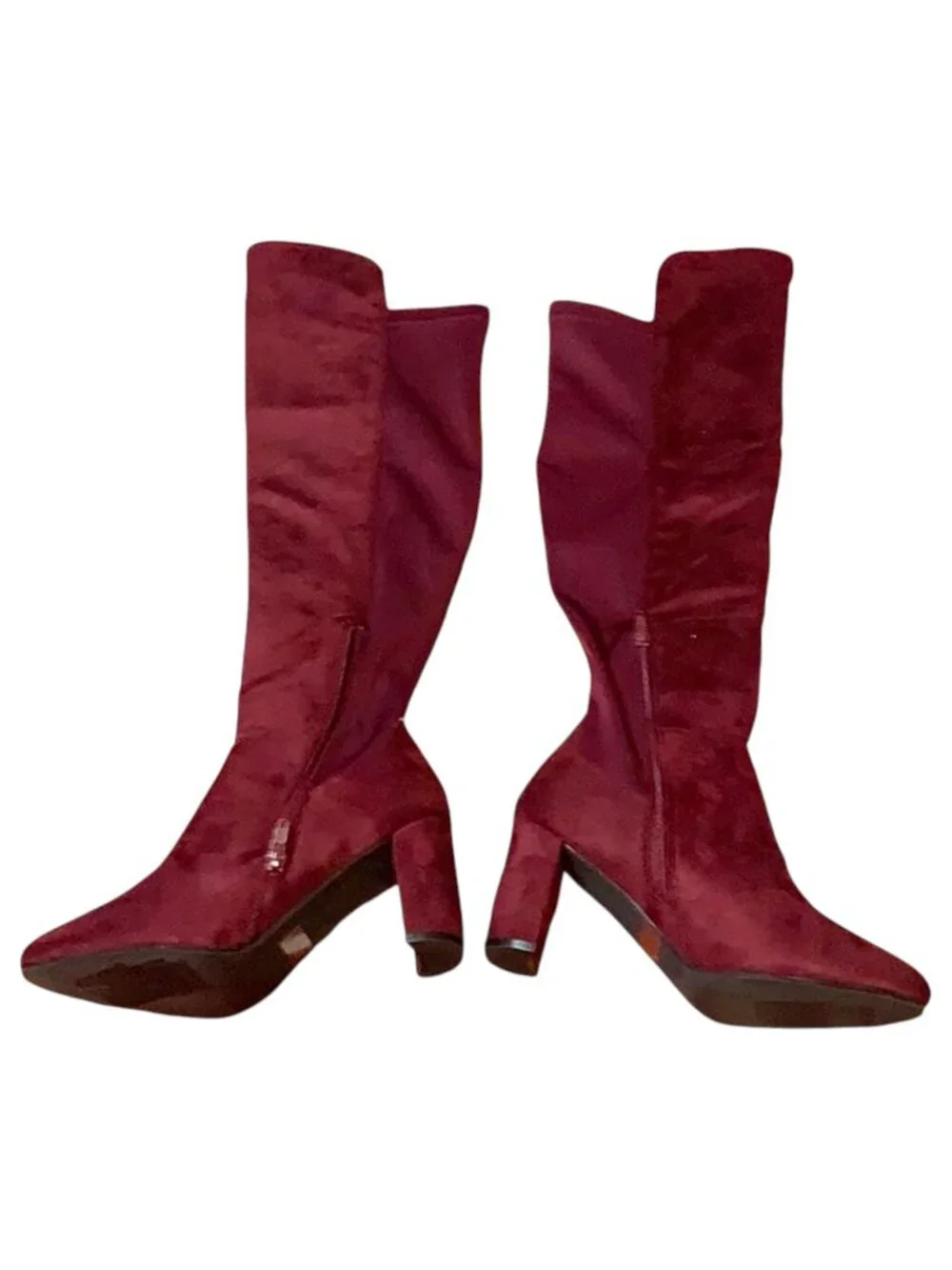 Wild Diva Blake-05 Knee High Foldable Block Heel Elastic Panel Burgundy Boots - Picture 6 of 7